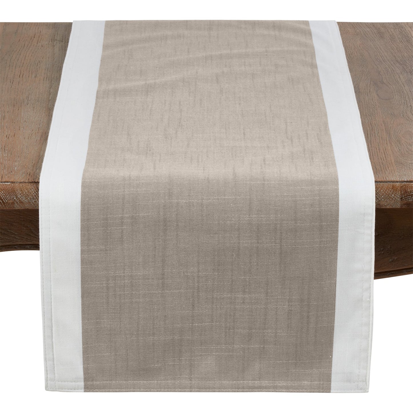 Everyday / All Season Natural Beige Banded Border Table Runner, 100% Polyester