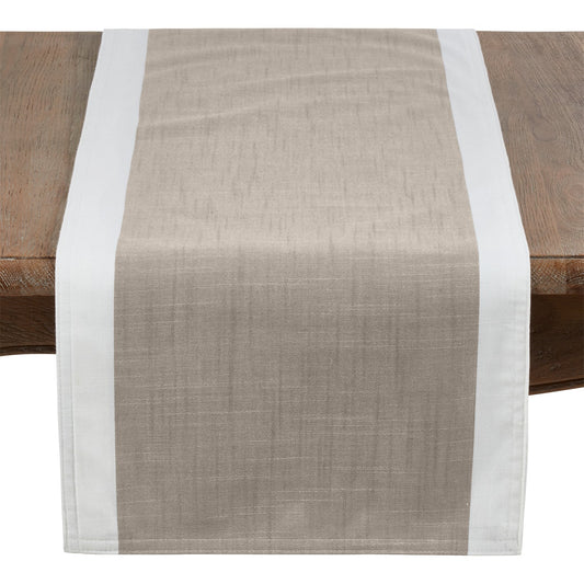Everyday / All Season Natural Beige Banded Border Table Runner, 100% Polyester