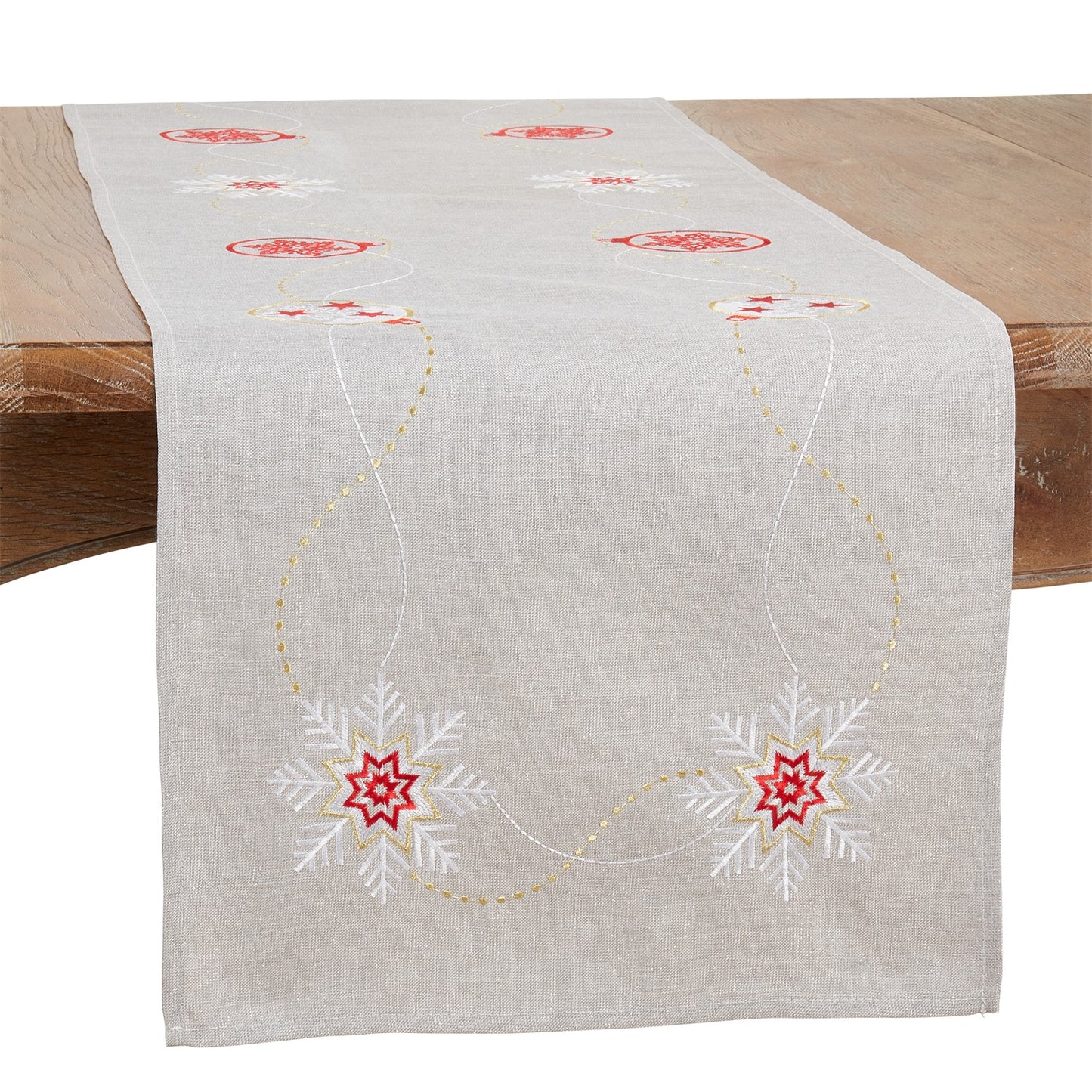 Christmas Silver Embroidered Ornaments Table Runner, 100% polyester