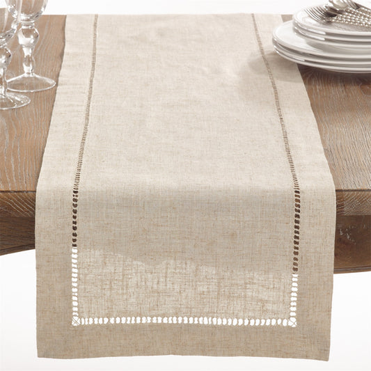 Everyday / All Season Natural Beige Toscana Hemstitched Table Runner, 80% polyester - 20% linen