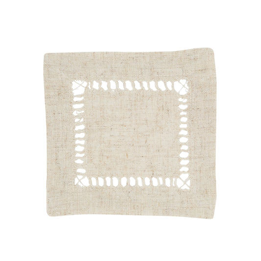 Natural Toscana Hemstitch Cocktail Napkins 80% polyester - 20% linen, 6 Inch Square (12 pcs.)