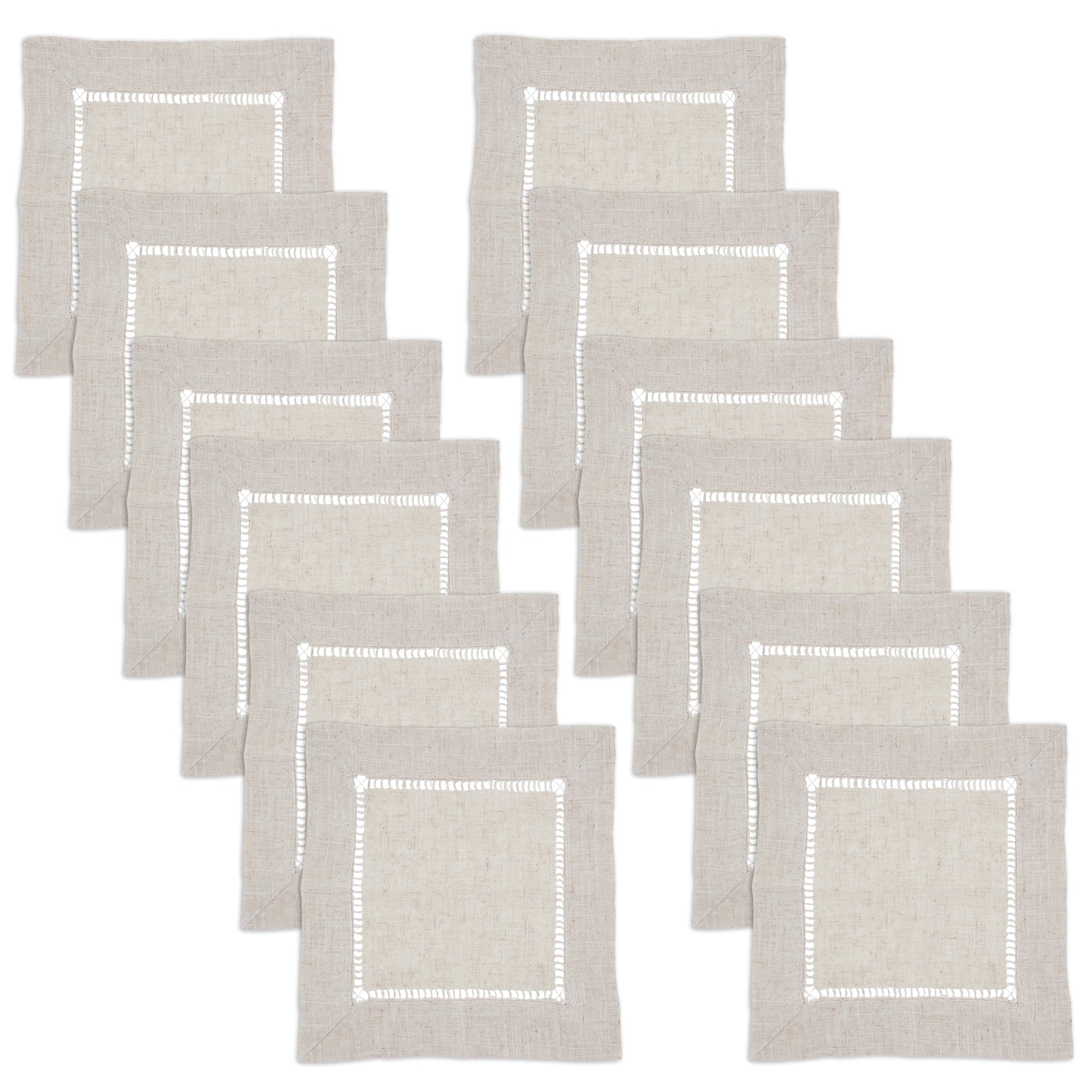 Natural Toscana Hemstitch Cocktail Napkins 80% polyester - 20% linen, 12 Inch Square (12 pcs.)