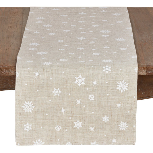 Christmas Natural Beige Snowflake Table Runner, 80% polyester - 20% linen