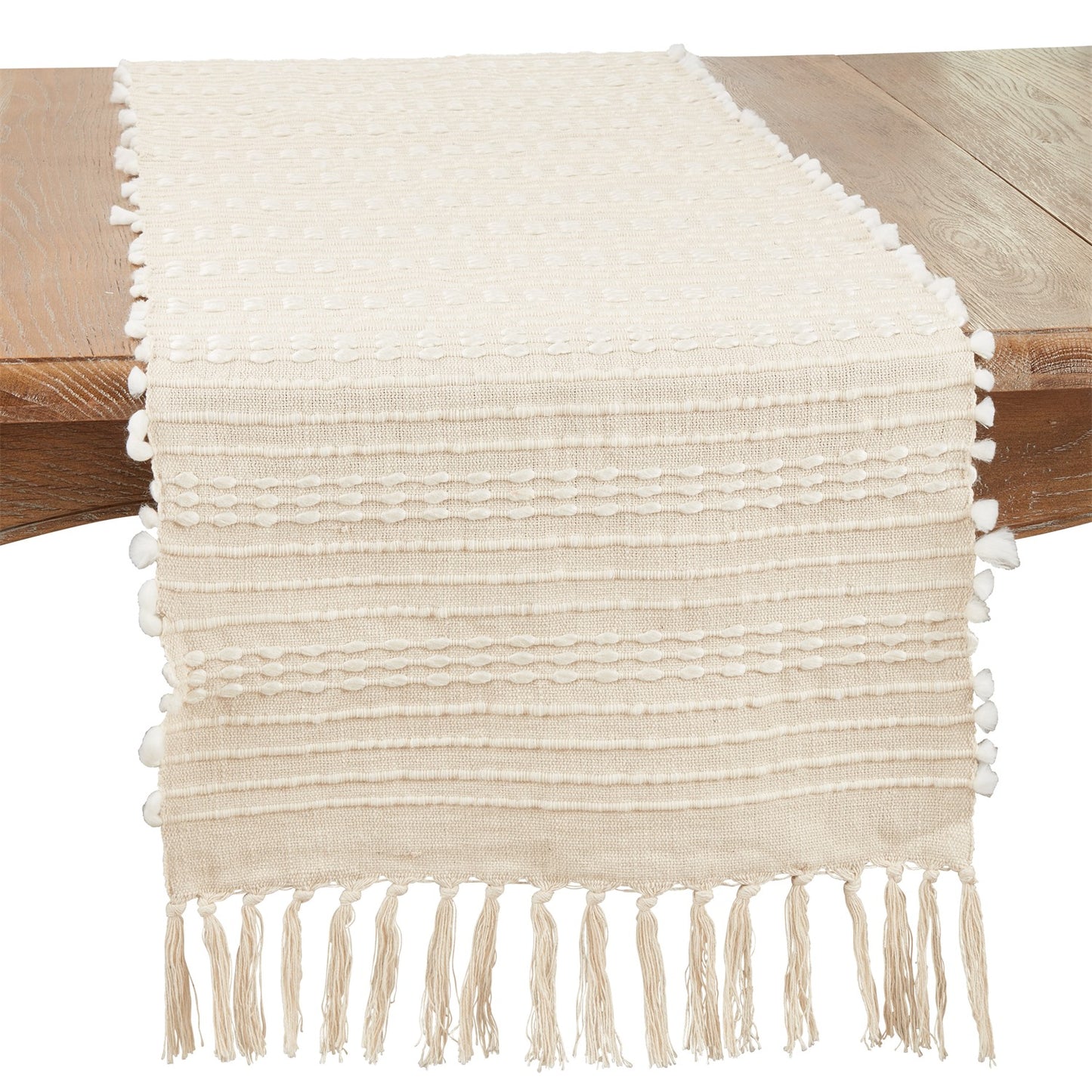 Everyday / All Season Natural Beige Striped Woven Table Runner, 80% cotton - 20% polyester