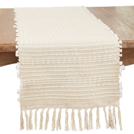 Everyday / All Season Natural Beige Striped Woven Table Runner, 80% cotton - 20% polyester