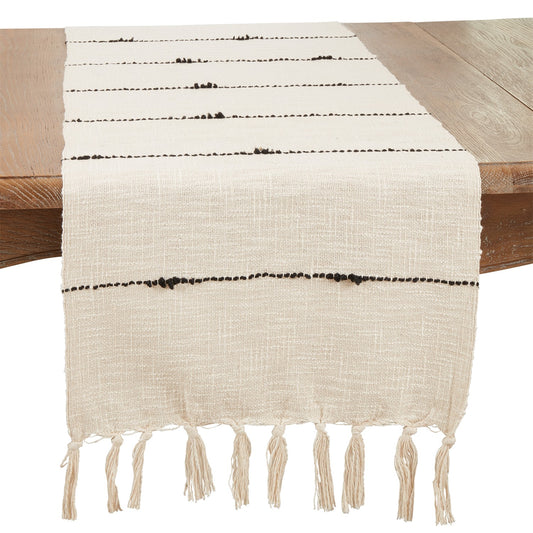 Everyday / All Season Natural Beige Striped Woven Table Runner, 95% cotton - 5% polyester