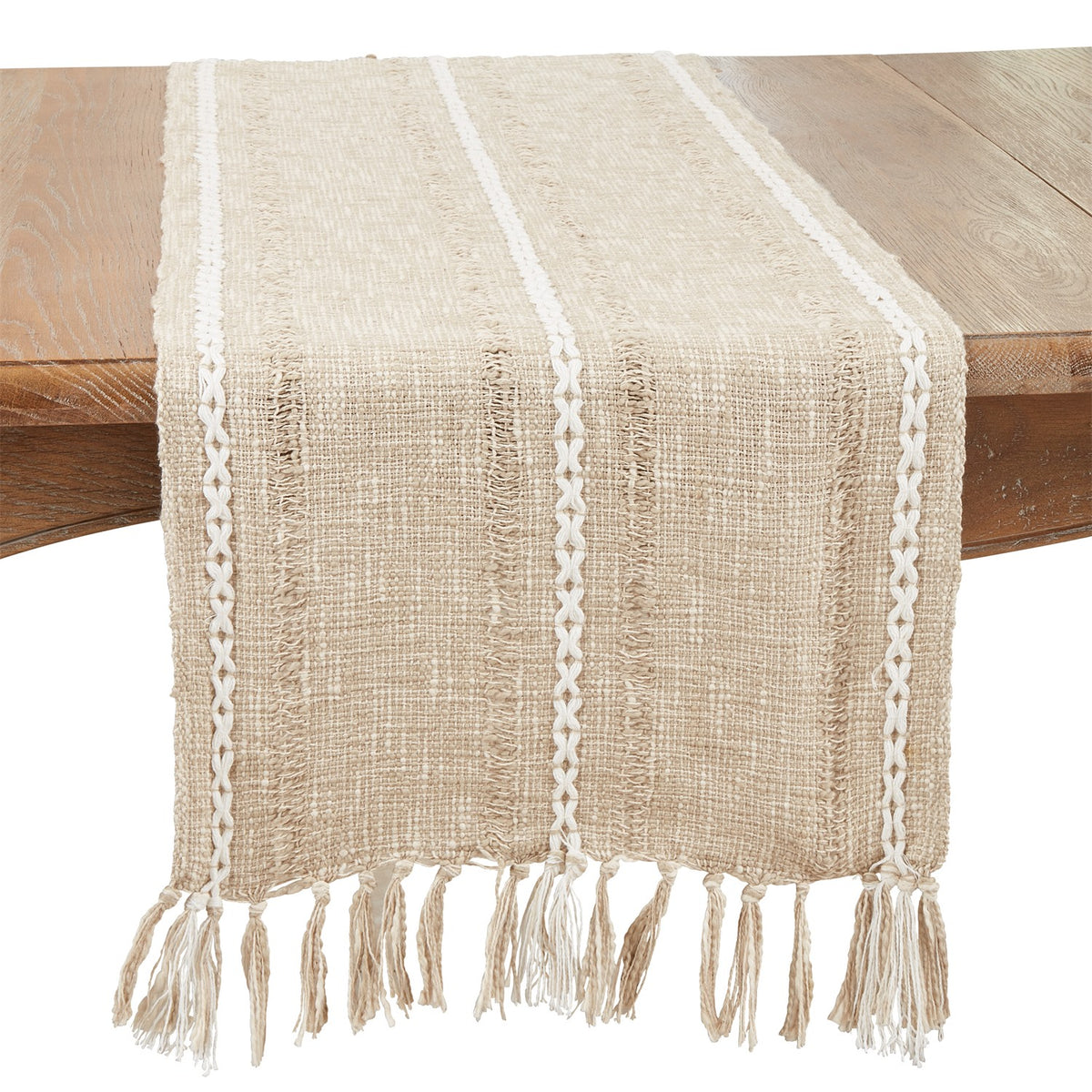 Everyday / All Season Taupe Striped Woven Table Runner, 100% cotton