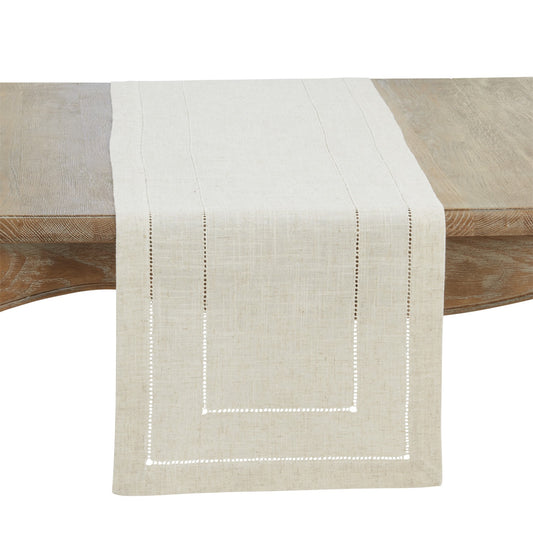 Everyday / All Season Natural Beige Toscana Double Hemstitched Table Runner, 80% polyester - 20% linen