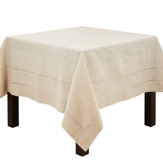 Natural Beige Tuscany Double Hemstitched Special Occasion Tablecloth  80% polyester - 20% linen