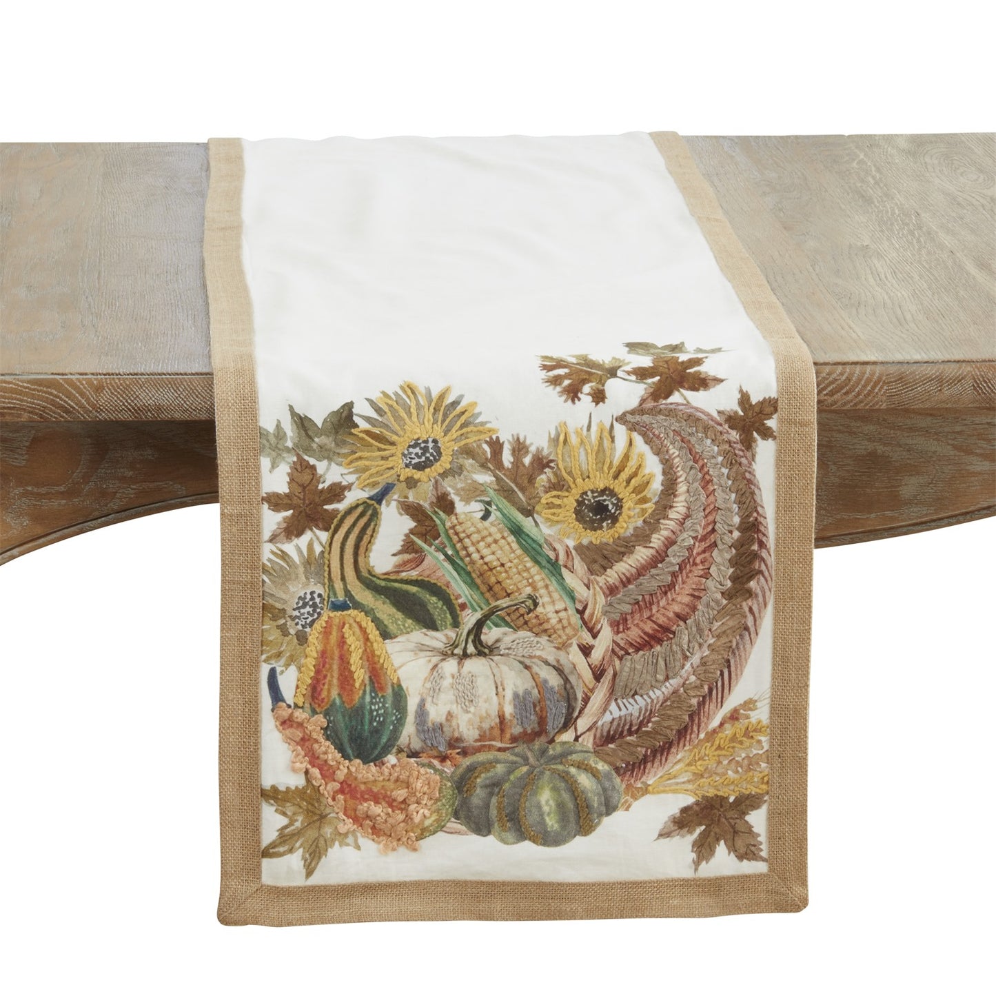 Thanksgiving / Fall Harvest Multi Embroidered Cornucopia Table Runner, 100% cotton