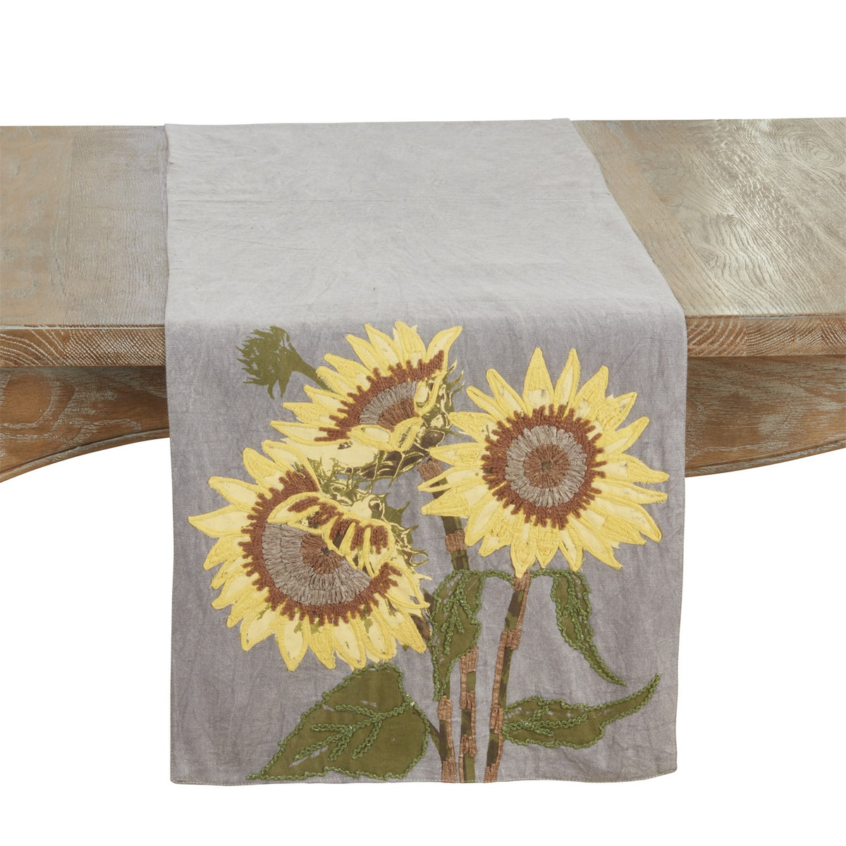 Everyday / All Season Grey Embroidered Sunflower Table Runner, 100% cotton