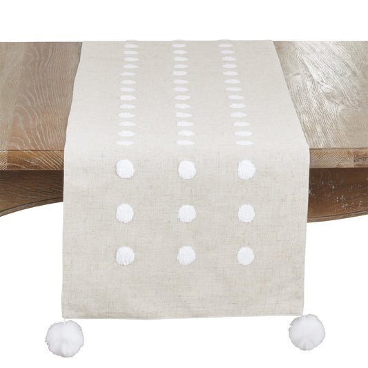 Everyday / All Season Natural Beige Polka Dot Table Runner, 84% polyester - 16% linen