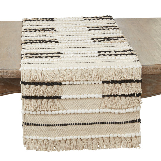 Everyday / All Season Natural Beige Fringe Knot Table Runner, 90% cotton - 10% viscose