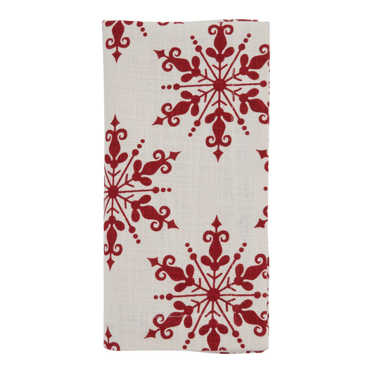 Red Snowflake Napkins 100% cotton, 20 Inch Square (4 pcs.)