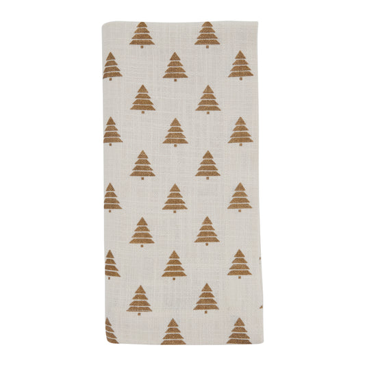 Gold Christmas Trees Napkins 100% cotton, 20 Inch Square (4 pcs.)