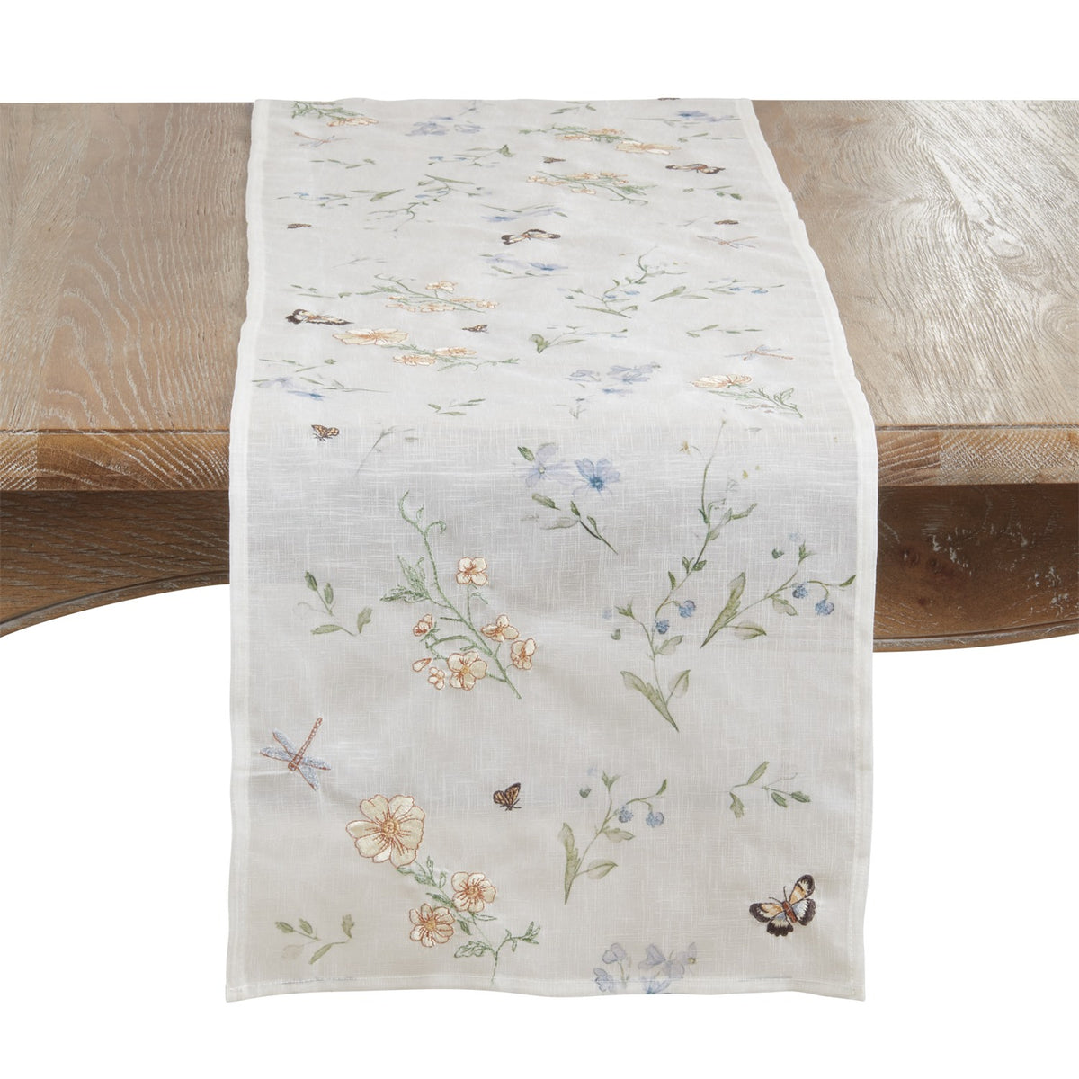 Everyday / All Season Natural Beige Embroidered Floral Table Runner, 100% polyester