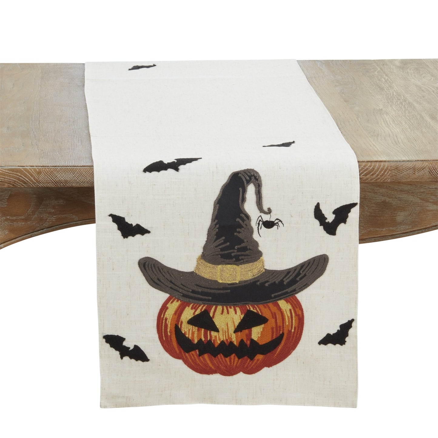 Thanksgiving / Fall Harvest Natural Beige Pumpkin Table Runner, 84% polyester - 16% linen