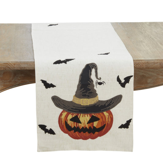 Thanksgiving / Fall Harvest Natural Beige Pumpkin Table Runner, 84% polyester - 16% linen