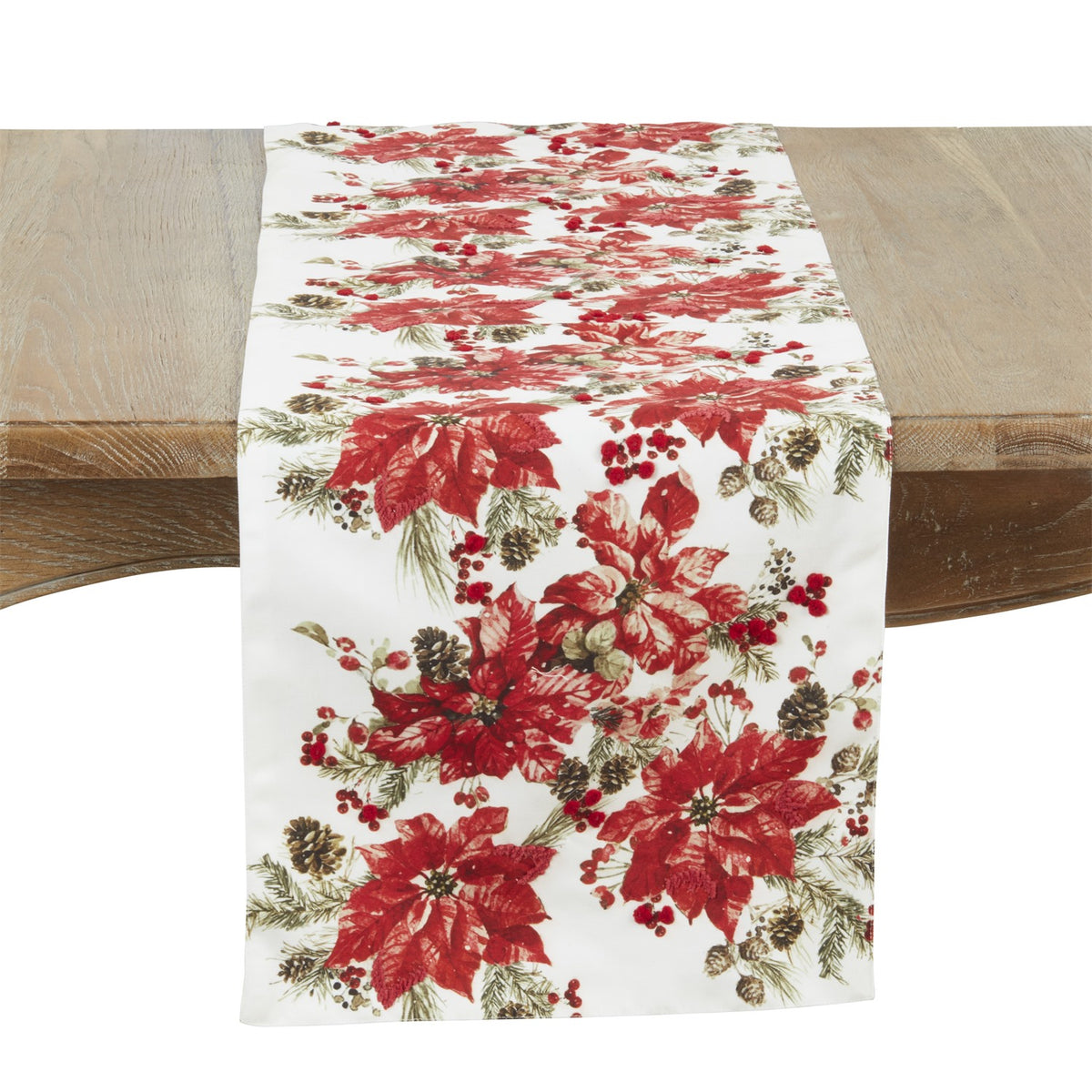 Christmas Multi Poinsettia Table Runner, 100% Polyester