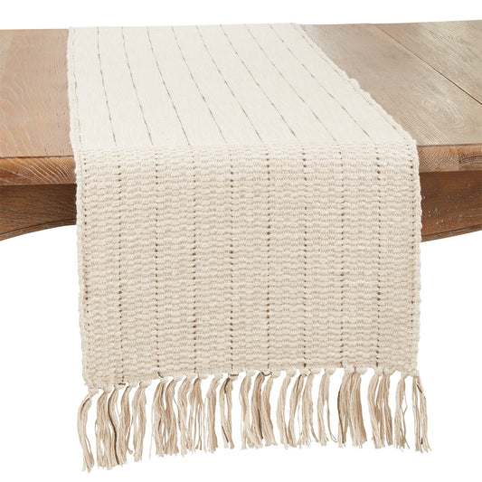 Everyday / All Season Natural Beige Stripe Table Runner, 100% cotton