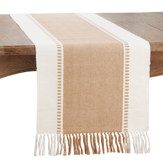 Everyday / All Season Natural Beige Stripe Table Runner, 100% cotton