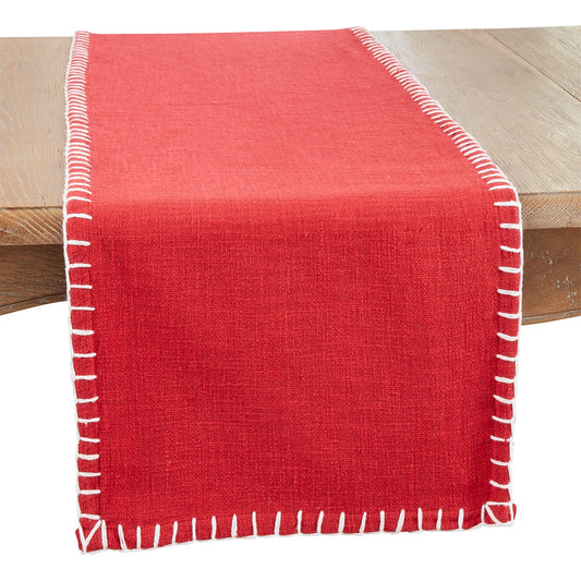 Everyday / All Season Red Chunky Whip Stitch Table Runner, 100% cotton