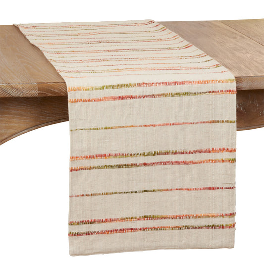 Everyday / All Season Natural Beige Woven Line Table Runner, 100% cotton