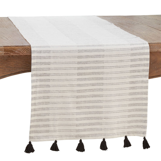 Everyday / All Season Black/White Striped Tassel Table Runner, 100% cotton