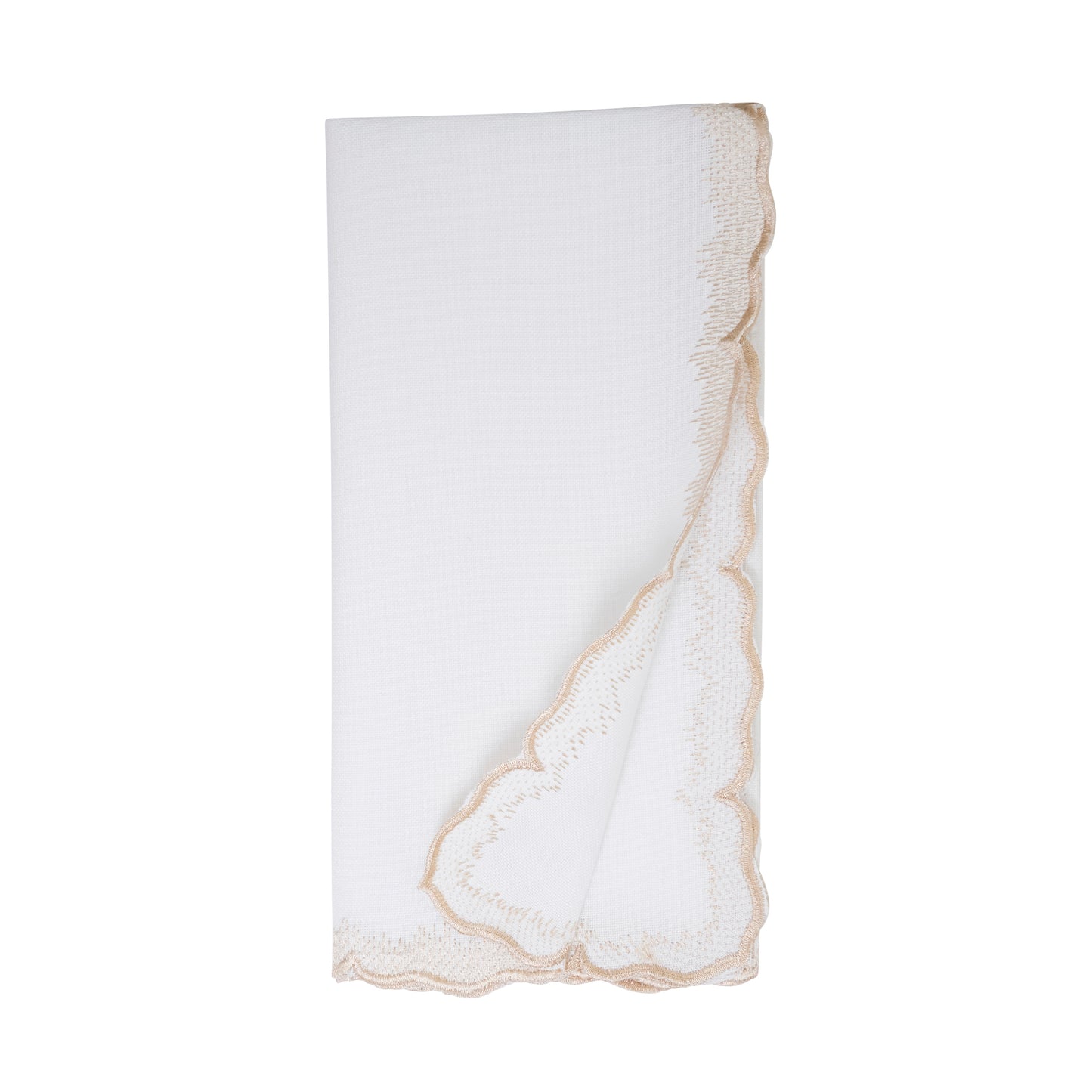 Champagne Scalloped Embroidered Napkins 100% polyester, 20 Inch Square (4 pcs.)