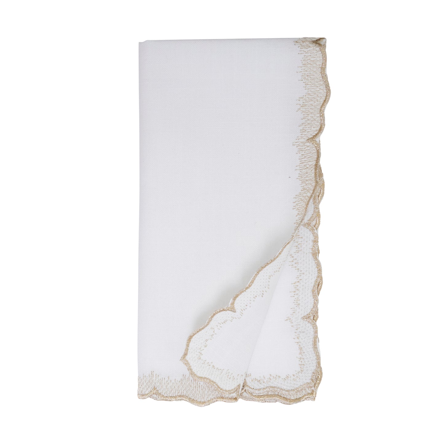 Gold Scalloped Embroidered Napkins 100% polyester, 20 Inch Square (4 pcs.)