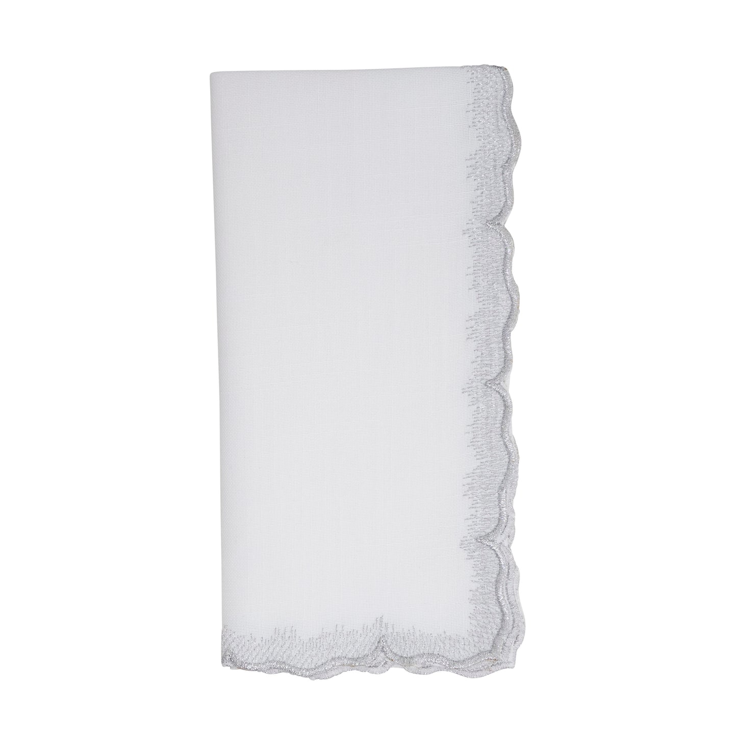 Silver Scalloped Embroidered Napkins 100% polyester, 20 Inch Square (4 pcs.)
