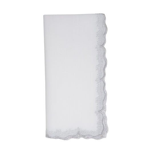Silver Scalloped Embroidered Napkins 100% polyester, 20 Inch Square (4 pcs.)