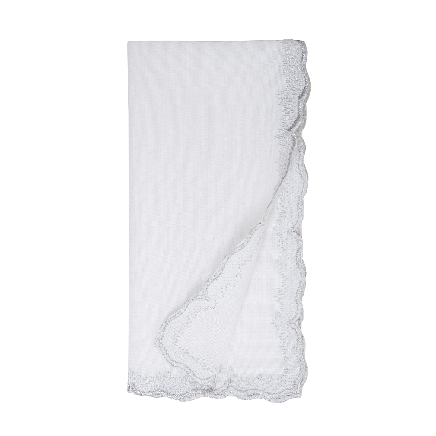 Silver Scalloped Embroidered Napkins 100% polyester, 20 Inch Square (4 pcs.)