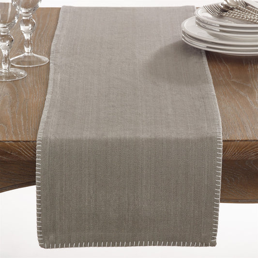 Everyday / All Season Grey Whip Stitched Design Table Runner, 100% cotton