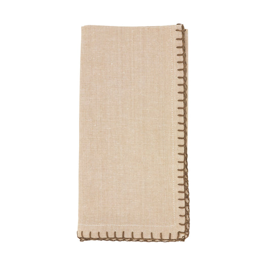 Natural Whip Stitched Design Napkins 100% cotton, 20 Inch Square (4 pcs.)