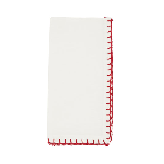 White/Red Whip Stitched Design Napkins 100% cotton, 20 Inch Square (4 pcs.)