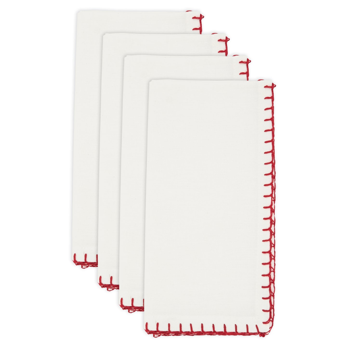 White/Red Whip Stitched Design Napkins 100% cotton, 20 Inch Square (4 pcs.)