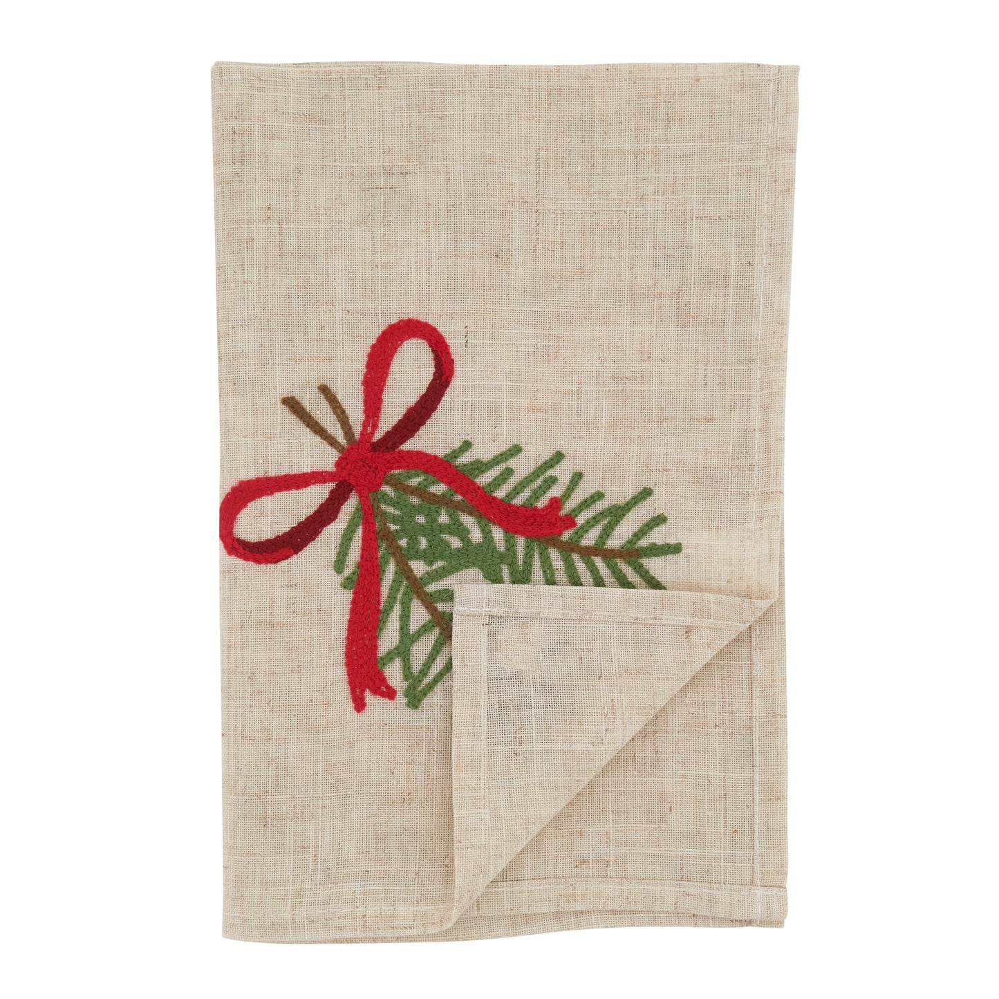 Natural Pine Needle And Bow Napkins 84% polyseter - 16% linen, 20 Inch Square (4 pcs.)