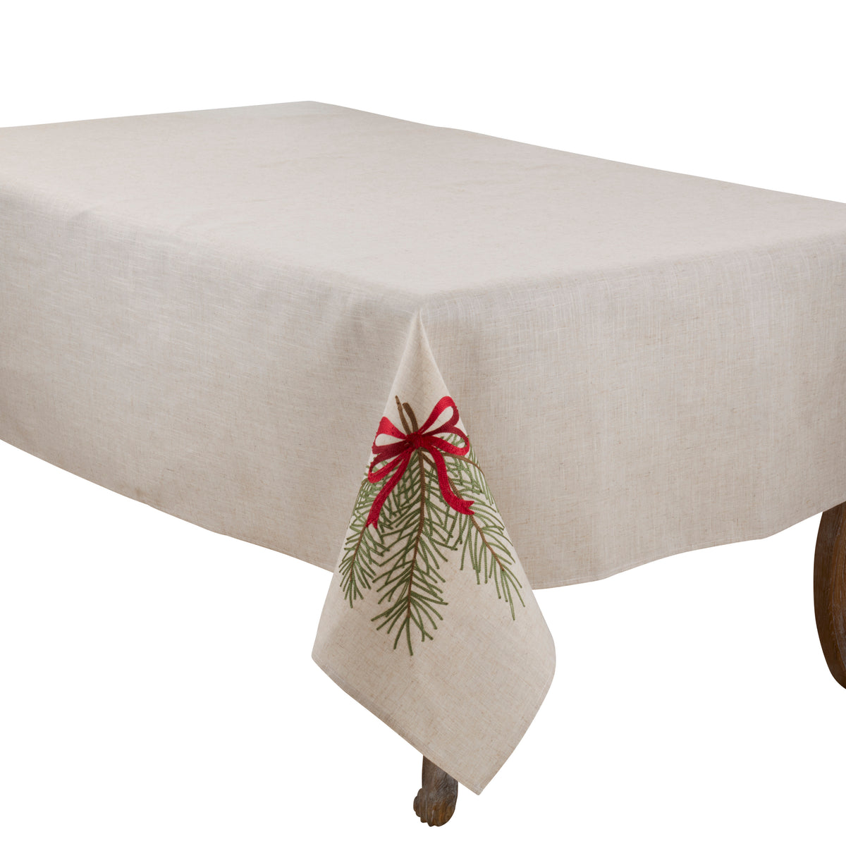 Natural Beige  Pine Needle And Bow Tablecloth  84% polyester - 16% linen