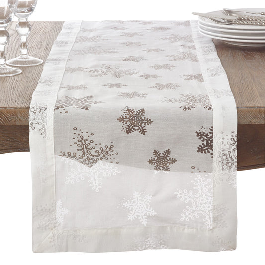 Christmas White Burnout Snowflake Design Table Runner, 100% Polyester