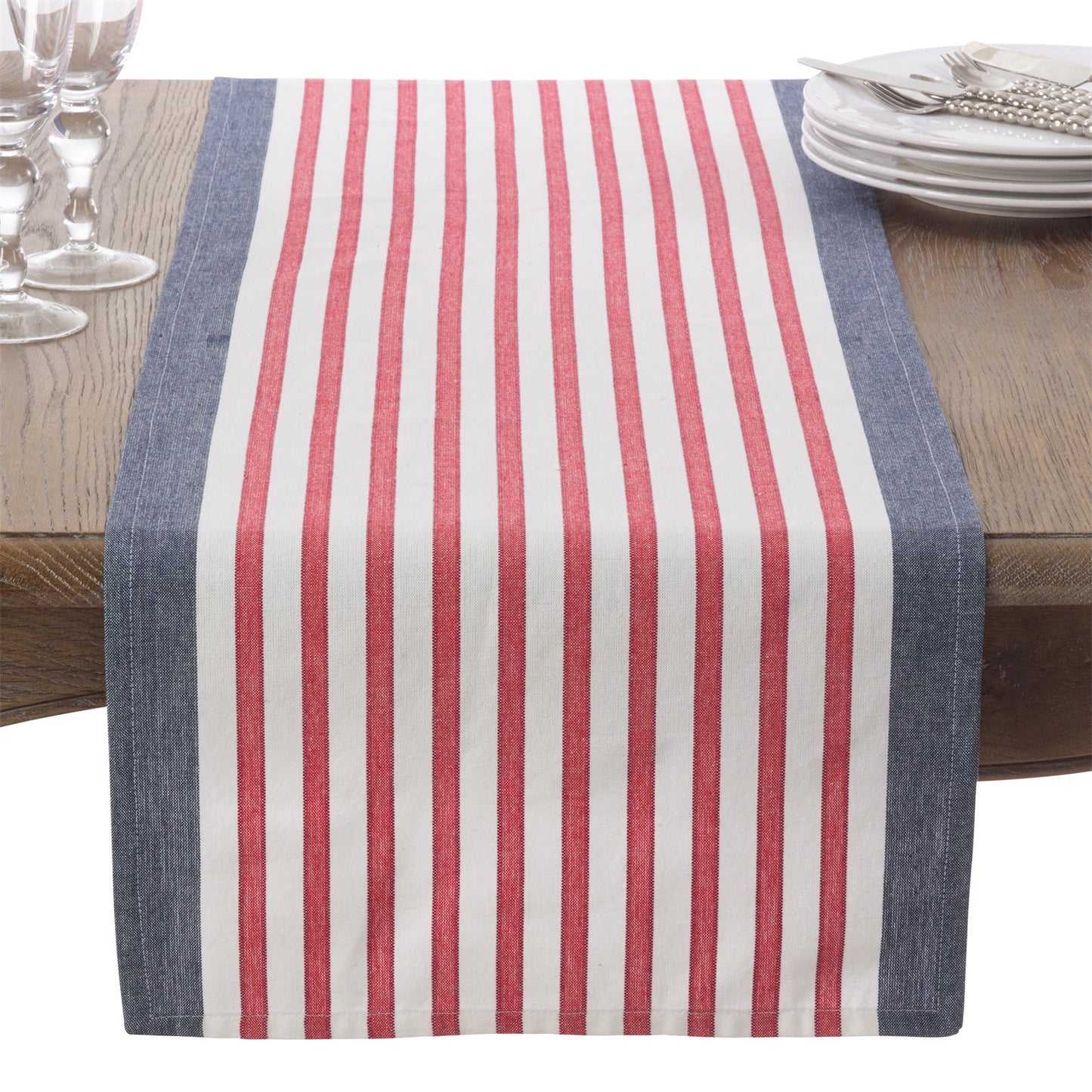 Everyday / All Season Navy Blue Striped Table Runner, 100% cotton