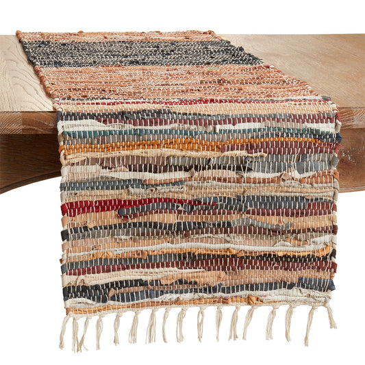 Everyday / All Season Multi Striped Chindi Table Runner, 100% leather