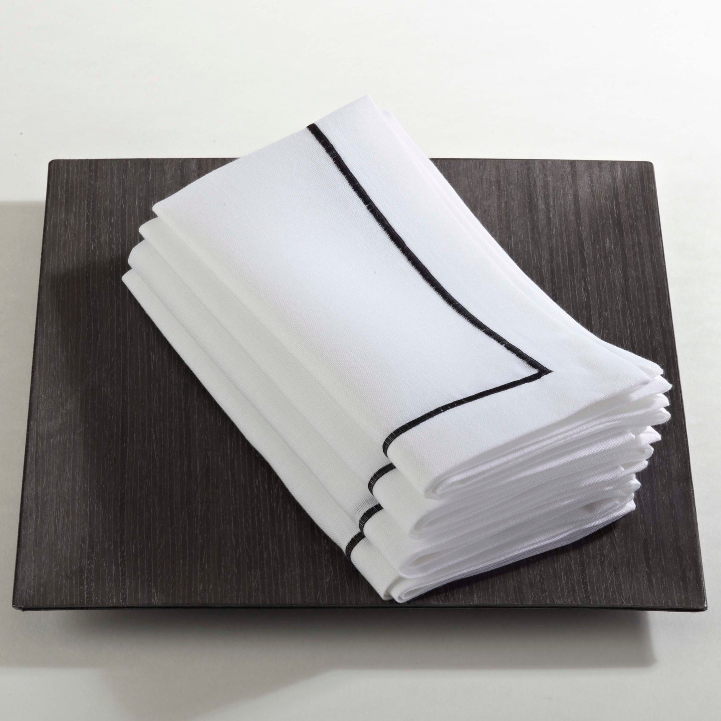 Black Embroidered Line Design Napkins 100% Polyester, 20 Inch Square (4 pcs.)