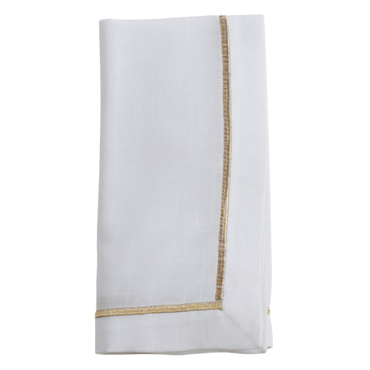 Gold Embroidered Line Design Napkins 100% Polyester, 20 Inch Square (4 pcs.)