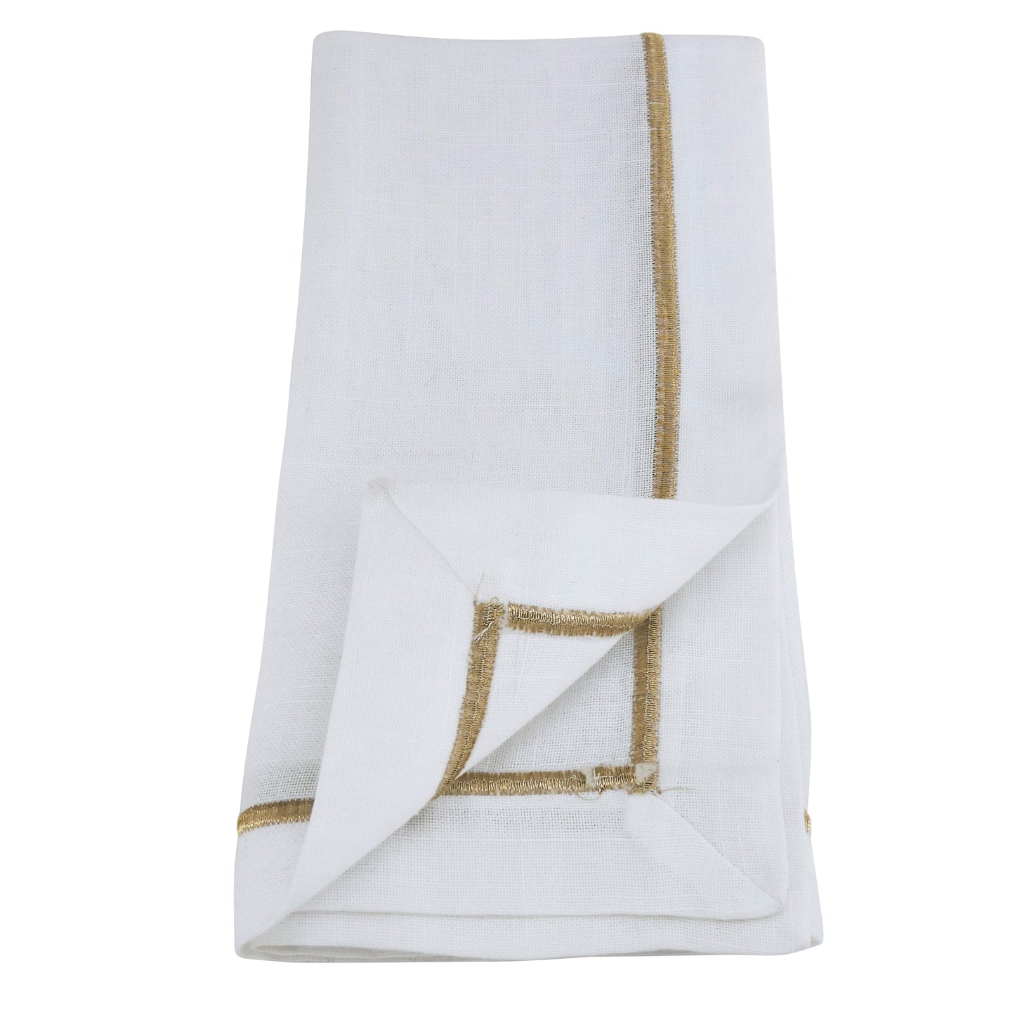 Gold Embroidered Line Design Napkins 100% Polyester, 20 Inch Square (4 pcs.)