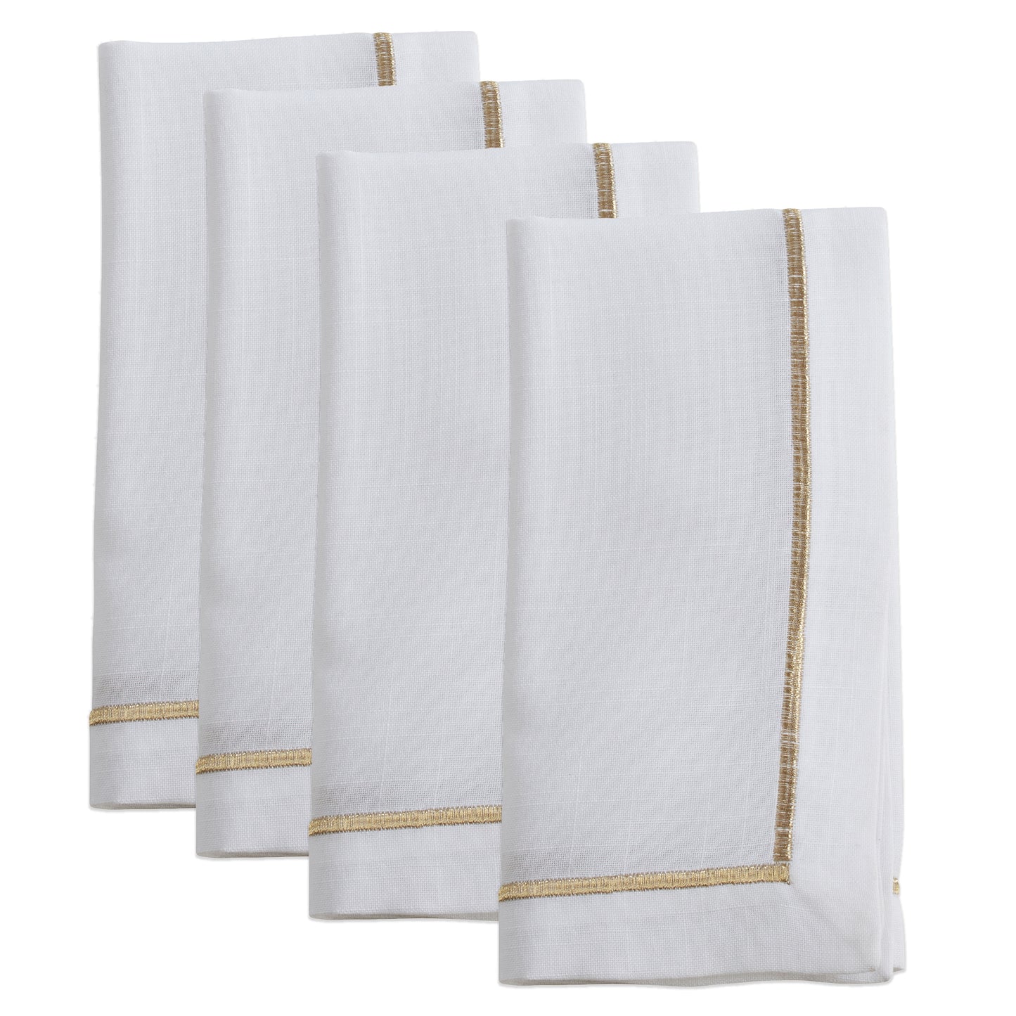 Gold Embroidered Line Design Napkins 100% Polyester, 20 Inch Square (4 pcs.)