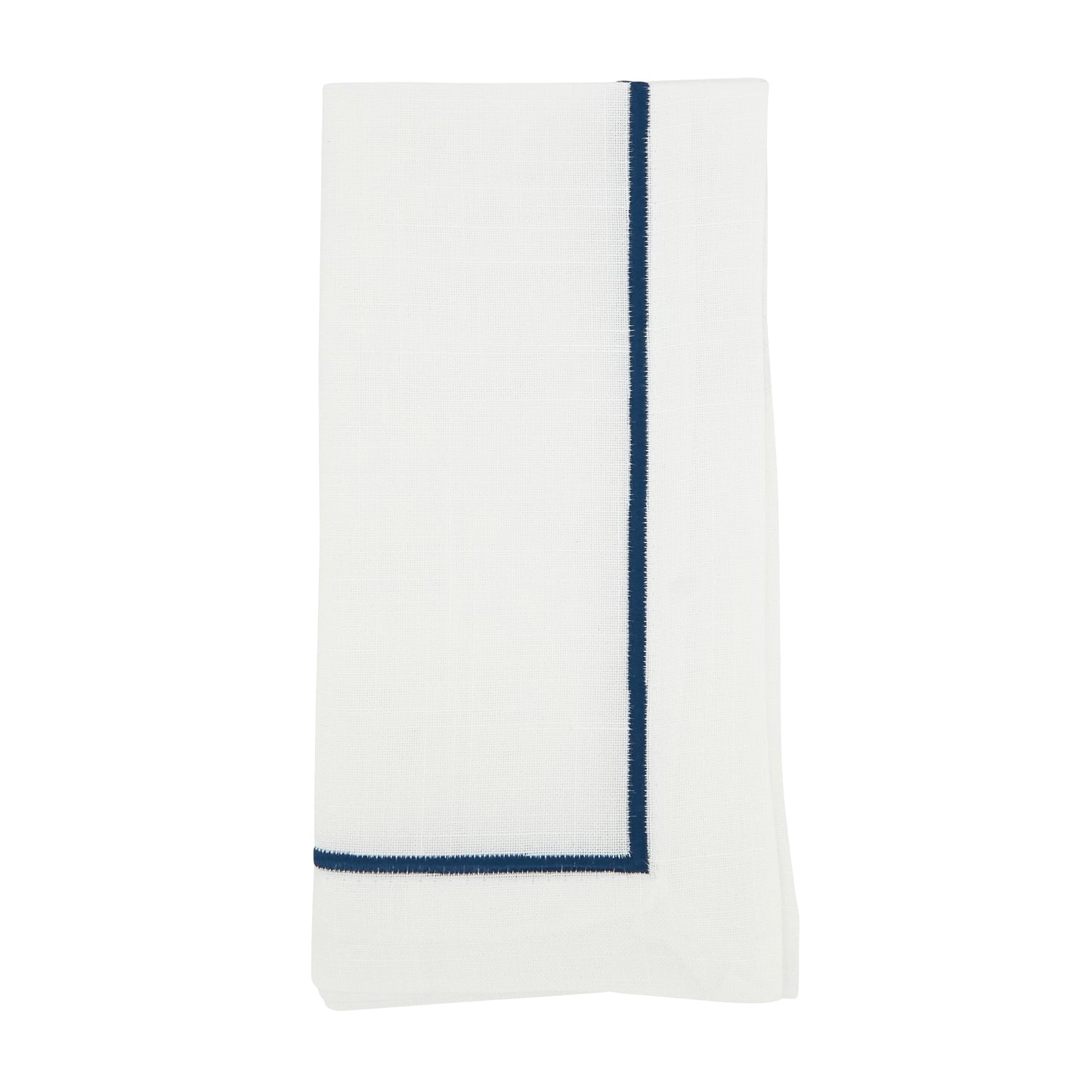 Navy Blue Embroidered Line Design Napkins 100% Polyester, 20 Inch Square (4 pcs.)
