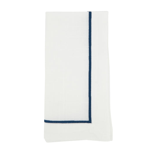 Navy Blue Embroidered Line Design Napkins 100% Polyester, 20 Inch Square (4 pcs.)