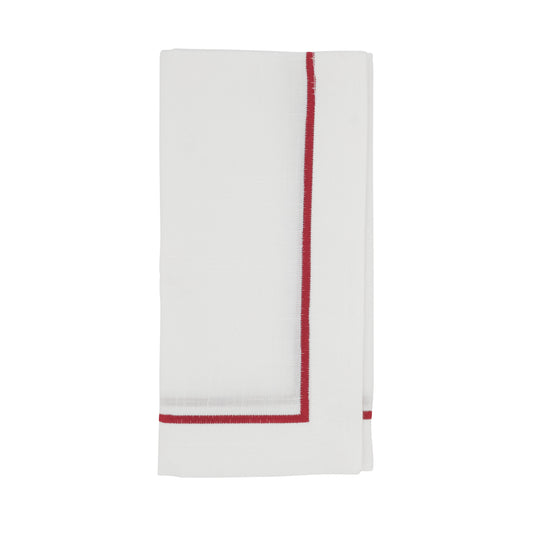 Red Embroidered Line Design Napkins 100% Polyester, 20 Inch Square (4 pcs.)