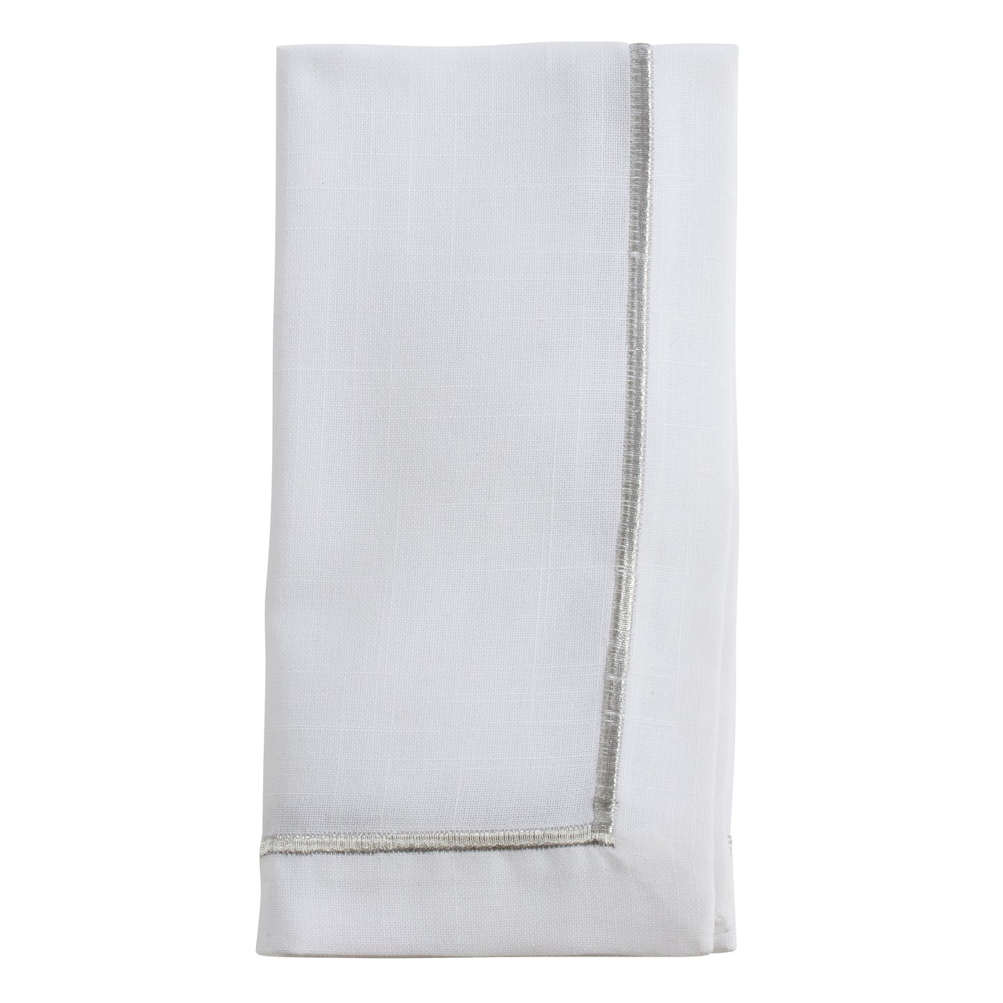 Silver Embroidered Line Design Napkins 100% Polyester, 20 Inch Square (4 pcs.)